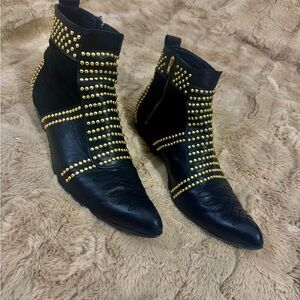 Anine Bing “CHARLIE” Black and Gold Studded Ankle Boots  size 9